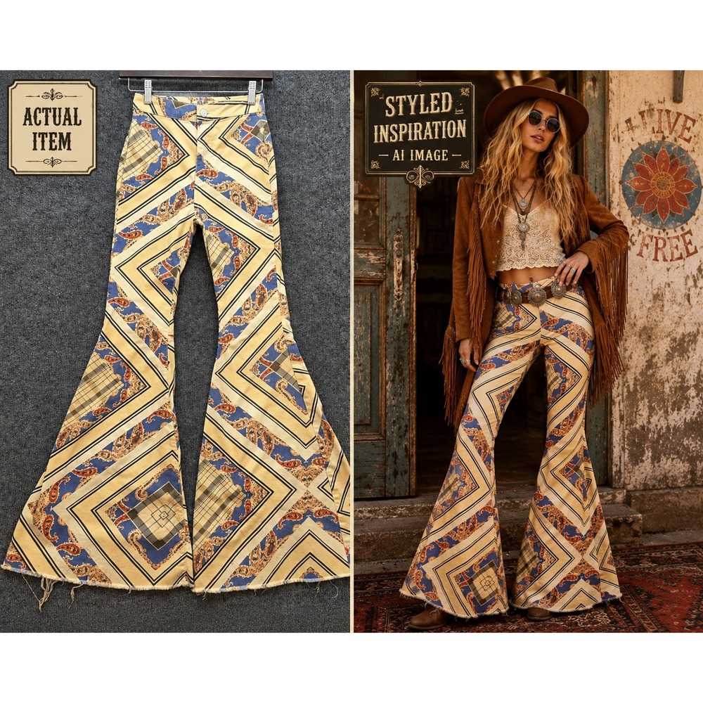 Free People Just Float On Flare Jeans Womens Paisley Multi 25 Good Boho Retro
